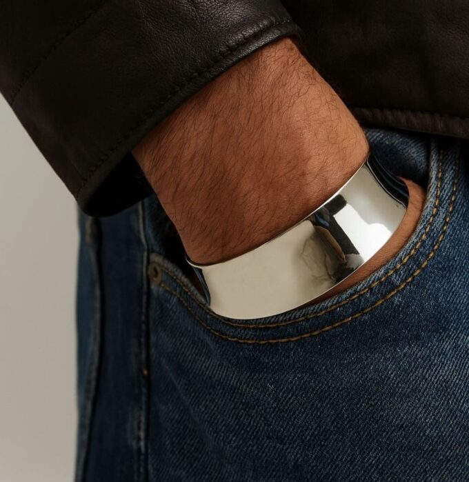 N3278d Bracelet Manchette Large Unisexe en Argent Plaqué – Bijou Élégant 22 mm - Bijoux Bracelets manchettes homme et femme en ligne Ninanina