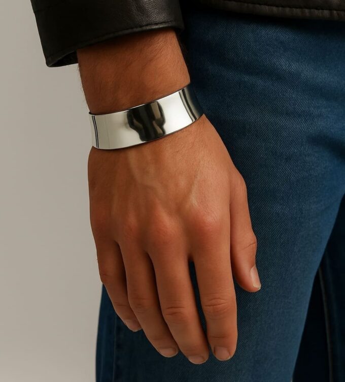 N3278e Bracelet Manchette Large Unisexe en Argent Plaqué – Bijou Élégant 22 mm - Bijoux Bracelets manchettes homme et femme en ligne Ninanina