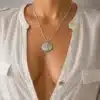 N3280b Collier femme pendentif porte photo rond plaqué argent filigrané - Bijoux colliers femmes en ligne Ninanina