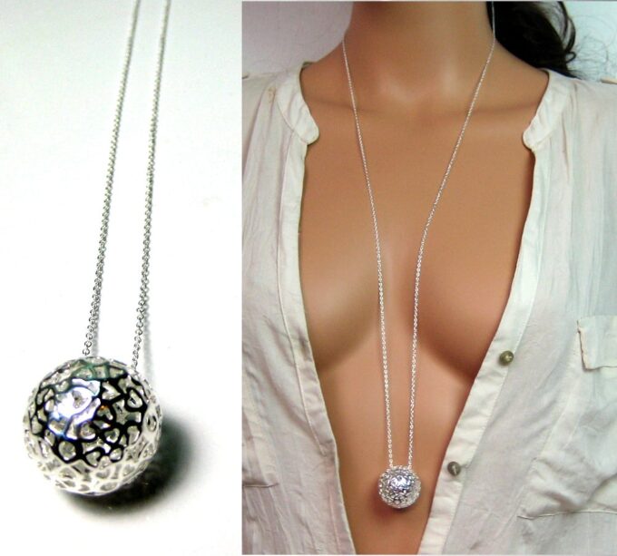 N3282ter collier sautoir boule plaque argent