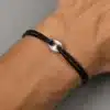 N3292 Bracelet grain de café Argent plaqué cordon cuir réglable - Bijoux bracelets homme en ligne Ninanina