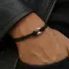N3293a Bracelet homme cordon cuir grain de café plaqué Argent - Bijoux bracelets hommes en ligne Ninanina