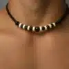 N3299a Collier homme perles de bois cordon cuir réglable - Bijoux colliers hommes en ligne Ninanina