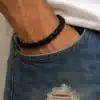 N3306a Bracelet homme cuir tressé fermoir rectangle Acier inoxydable argenté - Bijoux bracelets hommes en ligne Ninanina