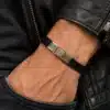 N3307 Bracelet homme cuir tressé fermoir rectangle Acier inoxydable argenté - Bijoux bracelets hommes en ligne Ninanina