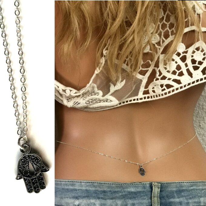 N3308c chaine de taille main de fatma argent 925 massif - Bijoux de Corps en ligne Ninanina