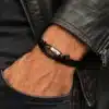 N3309a Bracelet cordon cuir noir fermoir aimanté Argent 925 massif - Bijoux bracelets hmmes en ligne Ninanina
