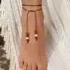 N3324b Bracelet de cheville cordon femme perles de bois colorées - Bijoux de pieds en ligne Ninanina