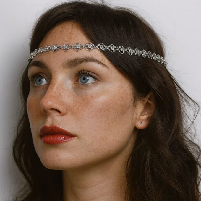 N3332b Headband Femme Petites Fleurs à Pétales En Métal Argenté - Accessoires de coiffure femmes en ligne Ninanina