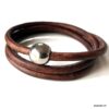N3335 Bracelet cuir 3 tours homme boule Acier Inoxydable - Bijoux Bracelets en ligne Ninanina