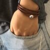 N3335a Bracelet cuir 3 tours homme boule Acier Inoxydable - Bijoux Bracelets en ligne Ninanina