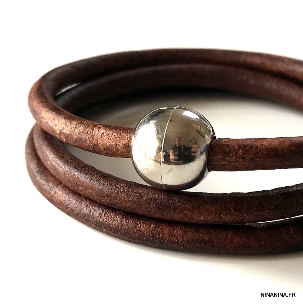 Bracelet cuir homme fermoir acier (choco)