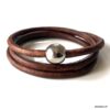 N3335d Bracelet cuir 3 tours homme boule Acier Inoxydable - Bijoux Bracelets en ligne Ninanina