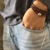 N3335g Bracelet cuir 3 tours homme boule Acier Inoxydable - Bijoux Bracelets en ligne Ninanina