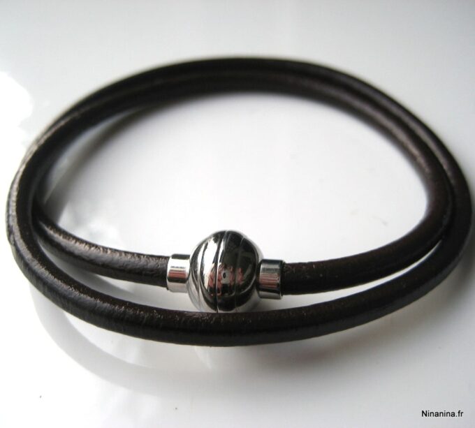 N3336b bracelet homme cuir et fermoir aimanté acier inoxydable