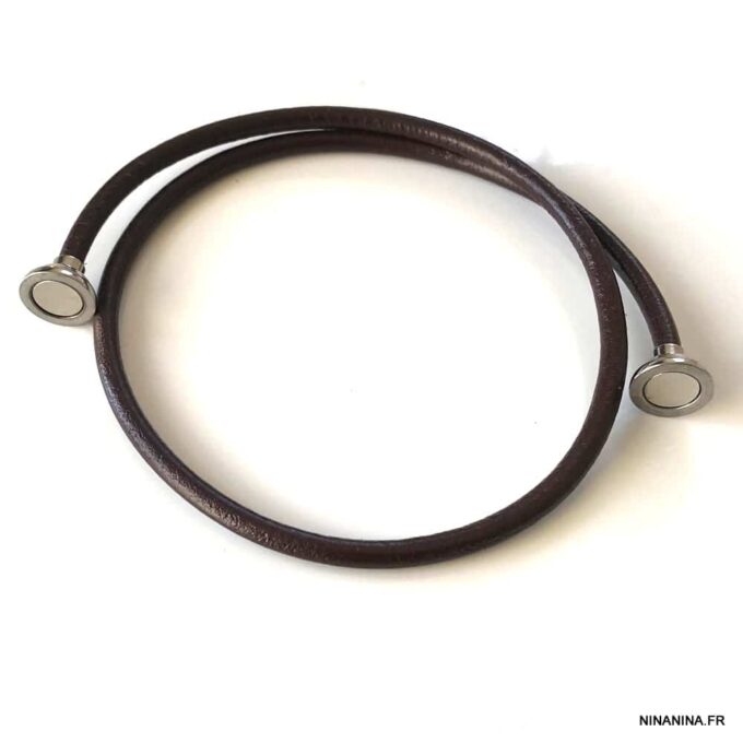 N3336f Bracelet cuir double tour fermoir Acier inoxydable aimanté - Bijoux Bracelets en ligne Ninanina
