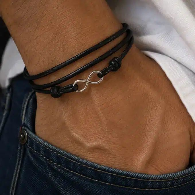 N3343 Bracelet infini Argent 925 massif cordon à enrouler autour du poignet - Bijoux Bracelets hommes en ligne Ninanina