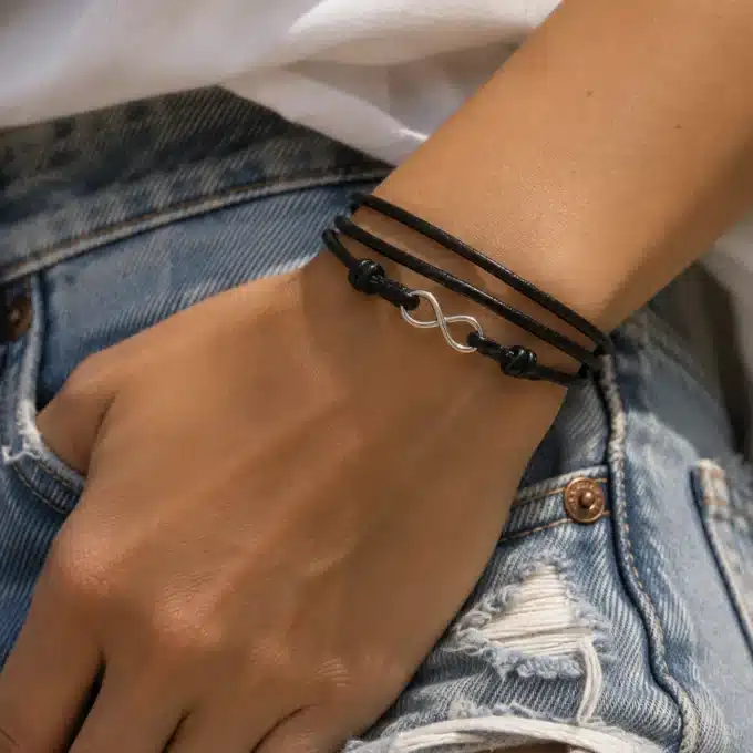 N3343b Bracelet infini Argent 925 massif cordon à enrouler autour du poignet - Bijoux Bracelets hommes en ligne Ninanina