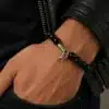 N3344 Bracelet homme signe infini perles noires Argent 925 massif - Bijoux Bracelets hommes en ligne Ninanina