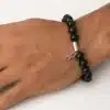 N3344a Bracelet homme signe infini perles noires Argent 925 massif - Bijoux Bracelets hommes en ligne Ninanina