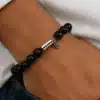 N3346b Bracelet homme personnalisé perle noire et Argent 925 massif - Bijoux bracelets hommes en ligne Ninanina