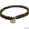 N3347 Bracelet marron homme ou femme fermoir Acier argent rondelles bois de coco - Bijoux Bracelets en ligne Ninanina