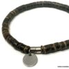 N3347e Bracelet marron homme ou femme fermoir Acier argent rondelles bois de coco - Bijoux Bracelets en ligne Ninanina