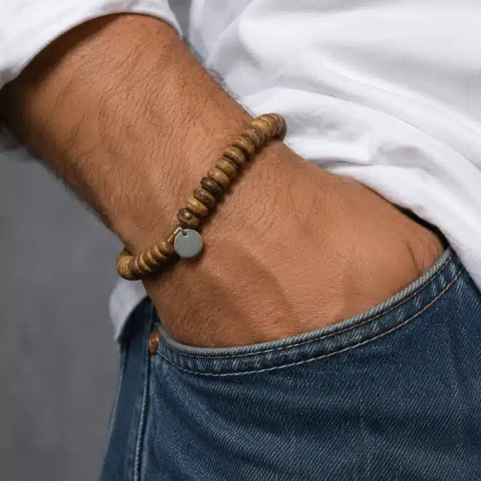 N3348 Bracelet homme rondelles bois coco et fermoir Acier inoxydable - Bijoux bracelets hommes en ligne Ninanina