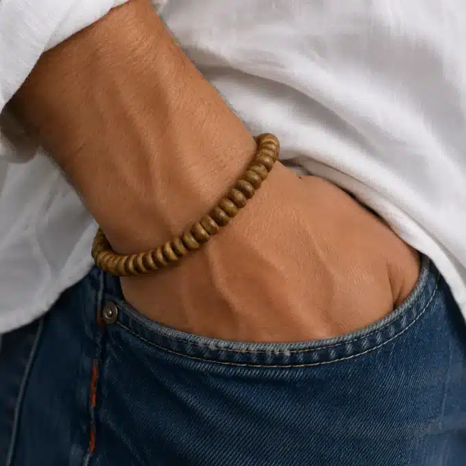 N3348a Bracelet homme rondelles bois coco et fermoir Acier inoxydable - Bijoux bracelets hommes en ligne Ninanina