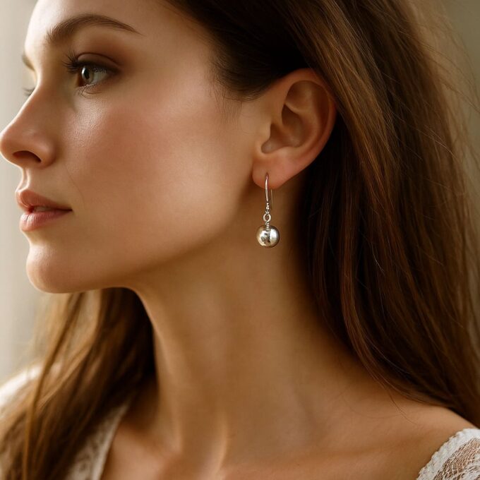 N3356a Boucles d’oreilles boules en argent 925 massif – Dormeuses artisanales pour femme - Bijoux d'oreille en ligne Ninanina
