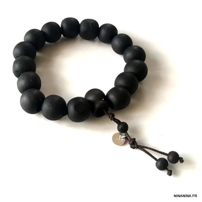 N3372b Bracelet bois personnalisé perle noire et argent - Bijoux Bracelets en ligne Ninanina