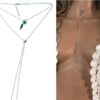 N3388 Collier double rang Argent 925 plume Et Turquoise - Bijoux Colliers en ligne Ninanina