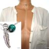N3388ter colier plume argent massif et turquoise