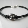 N3389b bracelet cuir et grain de café argent massif