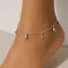 N3397 Chaine de cheville femme breloques gouttes plaqué argent - Bijoux de pieds femmes en ligne Ninanina
