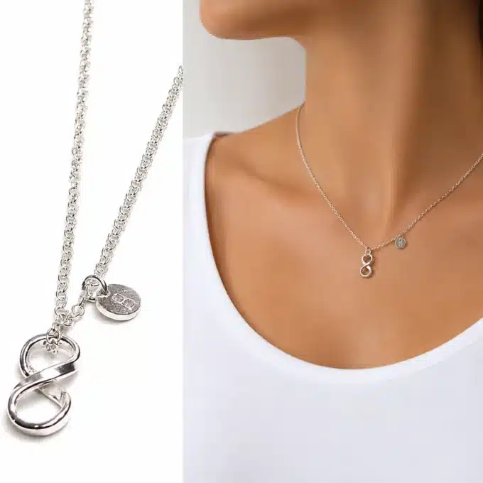 N3401 Collier personnalisé femme infini argent gravé lettre - Bijoux colliers femmes en ligne Ninanina