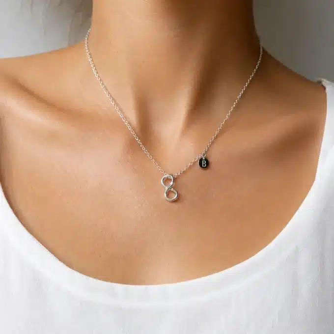 N3401a Collier personnalisé femme infini argent gravé lettre - Bijoux colliers femmes en ligne Ninanina