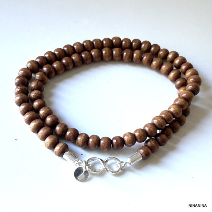 N3417 Bracelet Argent Infini Personnalisé Lettre Perles Bois - Bijoux Bracelets personnalisés en ligne Ninanina