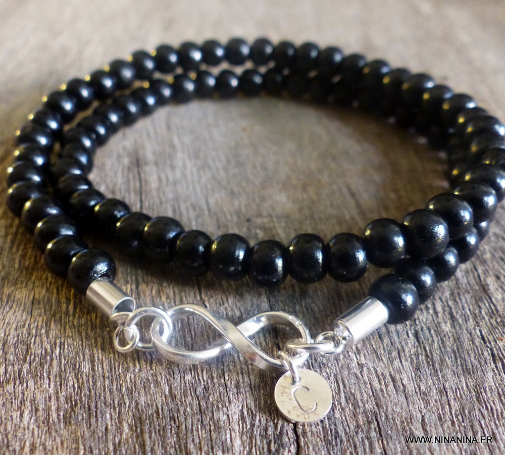 Bracelet Argent Infini Personnalisé Homme Lettre Perles Bois – Image 9