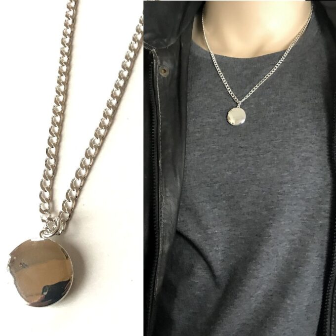 N3418f Collier photo homme pendentif rond Argent plaqué - Bijoux Colliers porte photo en ligne Ninanina