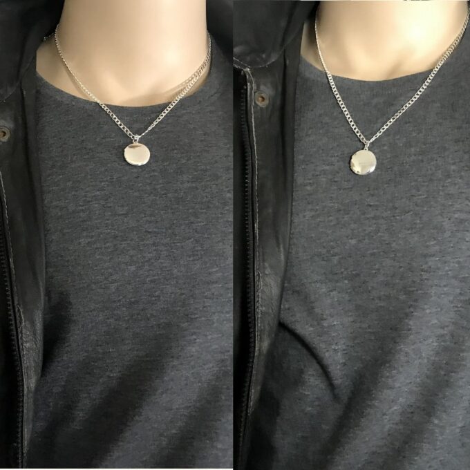 N3418i Collier photo homme pendentif rond Argent plaqué - Bijoux Colliers porte photo en ligne Ninanina