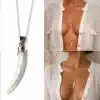 N3422c Collier long Sautoir Argent 925 - Pendentif corne nacre blanche - Bijoux colliers femmes en ligne Ninanina