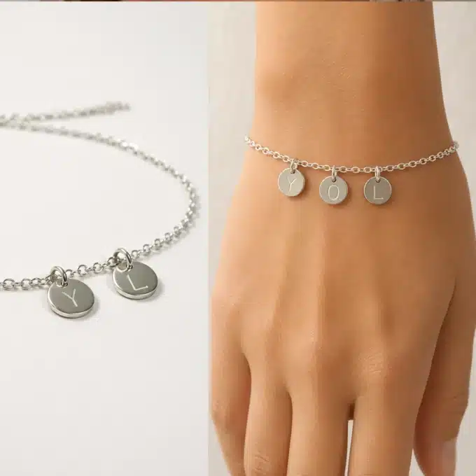 N3426 Bracelet personnalisé femme lettre gravée Argent 925 - Bijoux bracelets femmes en ligne Ninanina