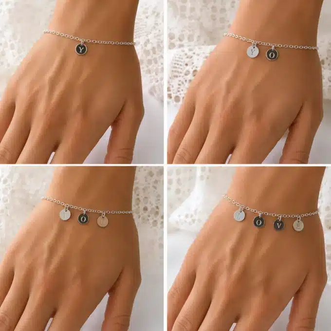 N3426e Bracelet personnalisé femme lettre gravée Argent 925 - Bijoux bracelets femmes en ligne Ninanina
