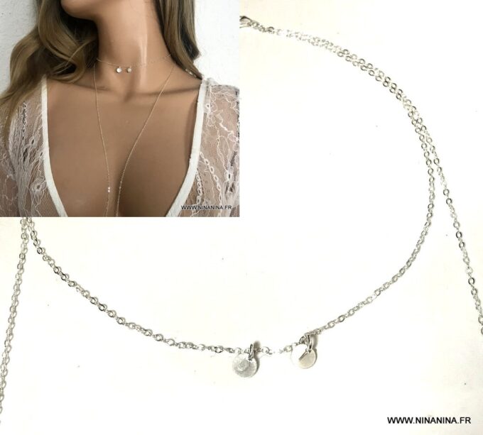 N3430a Sautoir personnalisé argent 925 femme - Collier long gravé - Bijoux Colliers en ligne Ninanina