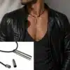 N3432a Collier homme cuir porte message - pendentif acier inoxydable - Bijoux colliers hommes en ligne Ninanina
