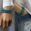 N3439 Bracelet homme femme wrap 3 tours perles coco turquoise fermoir acier NINANINA