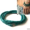 N3439b Bracelet heishi bleu turquoise et acier 3 tours - Bijoux Bracelets en ligne Ninanina