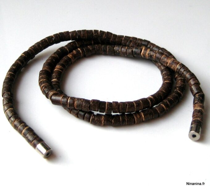 N3439c bracelet 3 tours perles de coco marron