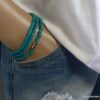 N3439c Bracelet homme femme wrap 3 tours perles coco turquoise fermoir acier NINANINA